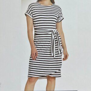 Chaps Women’s Black & White Striped Short-sleeve Tie-waist Dress Small NWT